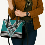New Zealand Maori Rugby Leather Bag Aotearoa Koru Geometric - Oceanic Color