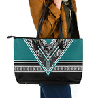 New Zealand Maori Rugby Leather Tote Bag Aotearoa Koru Geometric - Oceanic Color