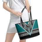 New Zealand Maori Rugby Leather Tote Bag Aotearoa Koru Geometric - Oceanic Color