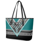 New Zealand Maori Rugby Leather Tote Bag Aotearoa Koru Geometric - Oceanic Color