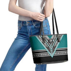 New Zealand Maori Rugby Leather Tote Bag Aotearoa Koru Geometric - Oceanic Color