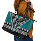 New Zealand Maori Rugby Leather Tote Bag Aotearoa Koru Geometric - Oceanic Color