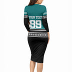 New Zealand Maori Rugby Custom Long Sleeve Bodycon Dress Aotearoa Koru Geometric - Oceanic Color