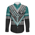 New Zealand Maori Rugby Custom Long Sleeve Button Shirt Aotearoa Koru Geometric - Oceanic Color