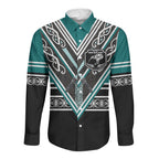 New Zealand Maori Rugby Custom Long Sleeve Button Shirt Aotearoa Koru Geometric - Oceanic Color