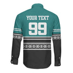 New Zealand Maori Rugby Custom Long Sleeve Button Shirt Aotearoa Koru Geometric - Oceanic Color