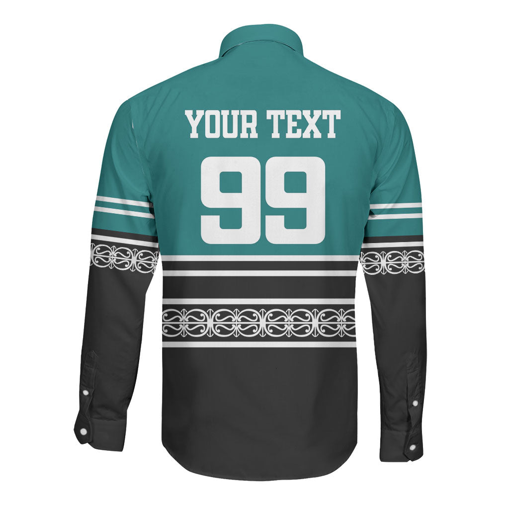 New Zealand Maori Rugby Custom Long Sleeve Button Shirt Aotearoa Koru Geometric - Oceanic Color