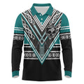 New Zealand Maori Rugby Custom Long Sleeve Polo Shirt Aotearoa Koru Geometric - Oceanic Color
