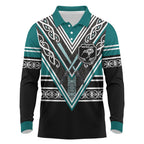 New Zealand Maori Rugby Custom Long Sleeve Polo Shirt Aotearoa Koru Geometric - Oceanic Color