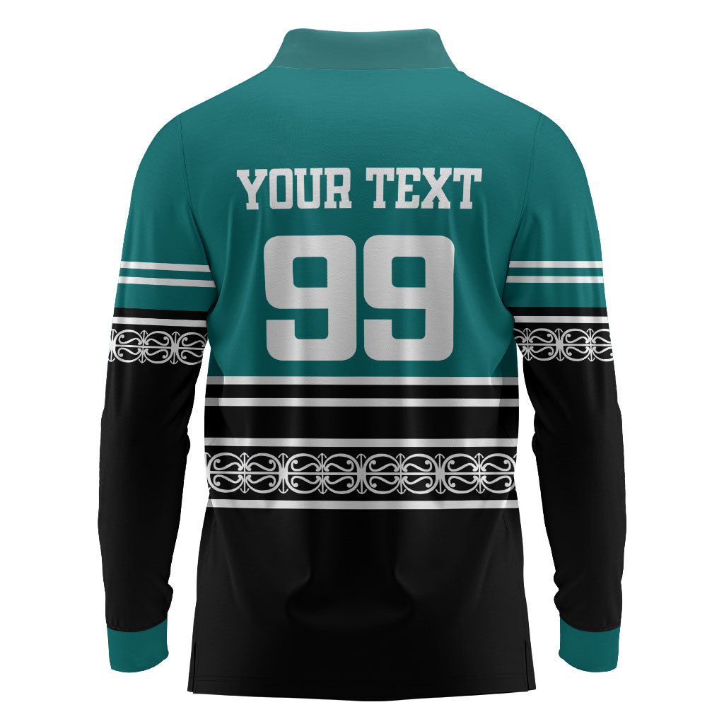 New Zealand Maori Rugby Custom Long Sleeve Polo Shirt Aotearoa Koru Geometric - Oceanic Color