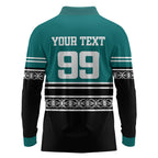 New Zealand Maori Rugby Custom Long Sleeve Polo Shirt Aotearoa Koru Geometric - Oceanic Color