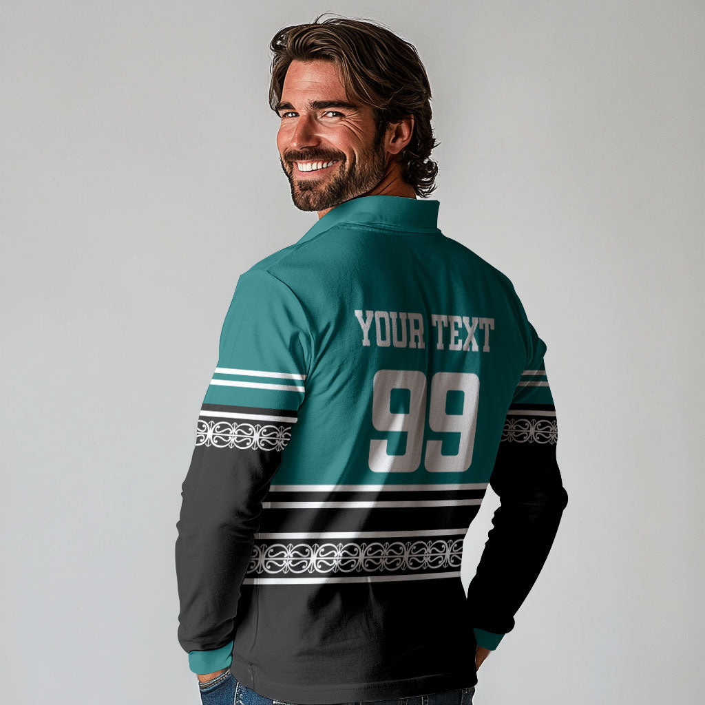 New Zealand Maori Rugby Custom Long Sleeve Polo Shirt Aotearoa Koru Geometric - Oceanic Color