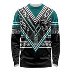 New Zealand Maori Rugby Custom Long Sleeve Shirt Aotearoa Koru Geometric - Oceanic Color