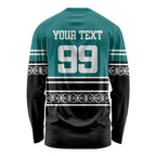 New Zealand Maori Rugby Custom Long Sleeve Shirt Aotearoa Koru Geometric - Oceanic Color