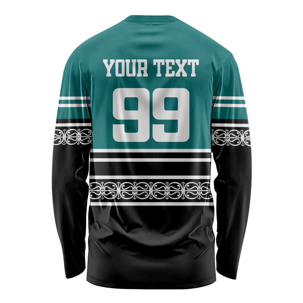 New Zealand Maori Rugby Custom Long Sleeve Shirt Aotearoa Koru Geometric - Oceanic Color