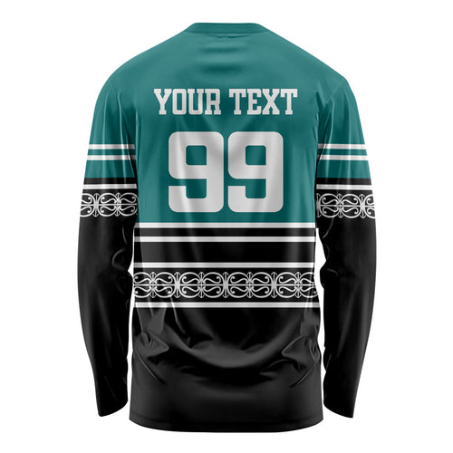 New Zealand Maori Rugby Custom Long Sleeve Shirt Aotearoa Koru Geometric - Oceanic Color