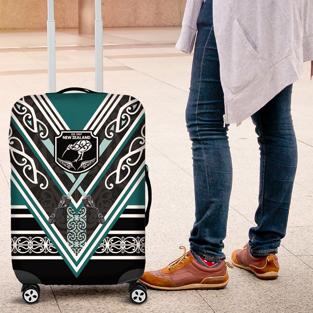New Zealand Maori Rugby Luggage Cover Aotearoa Koru Geometric - Oceanic Color
