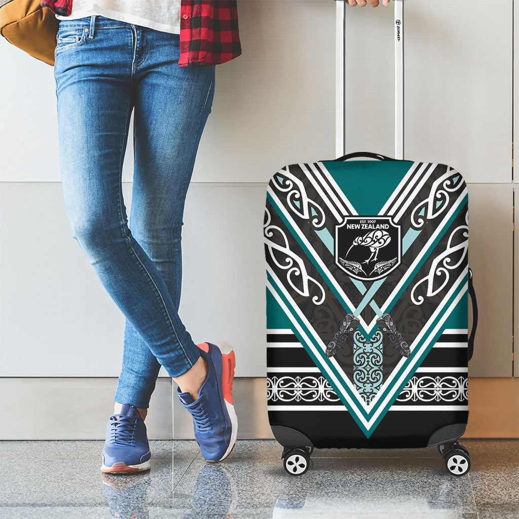 New Zealand Maori Rugby Luggage Cover Aotearoa Koru Geometric - Oceanic Color