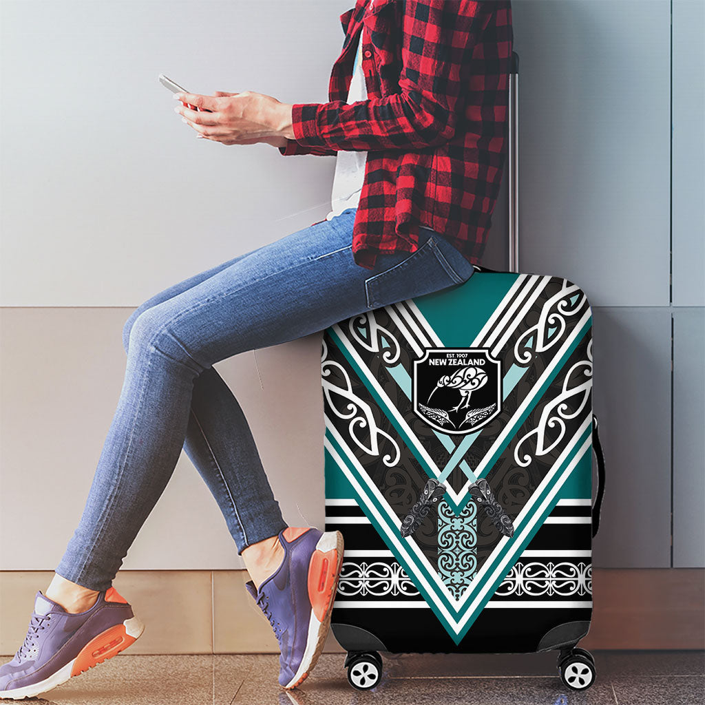 New Zealand Maori Rugby Luggage Cover Aotearoa Koru Geometric - Oceanic Color