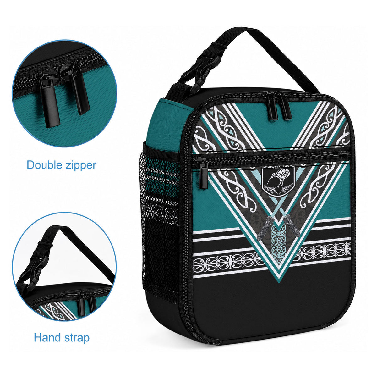 New Zealand Maori Rugby Lunch Bag Aotearoa Koru Geometric - Oceanic Color
