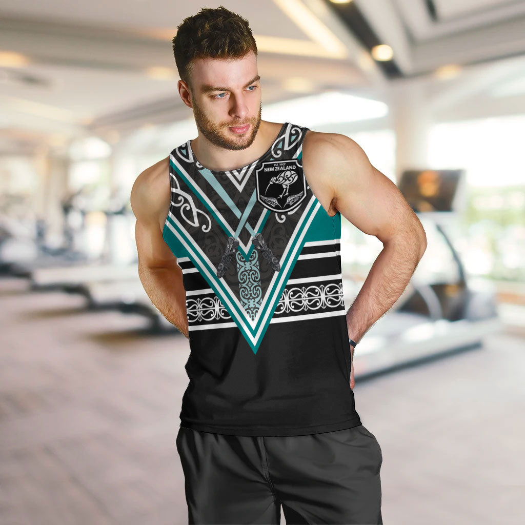 New Zealand Maori Rugby Custom Men Tank Top Aotearoa Koru Geometric - Oceanic Color