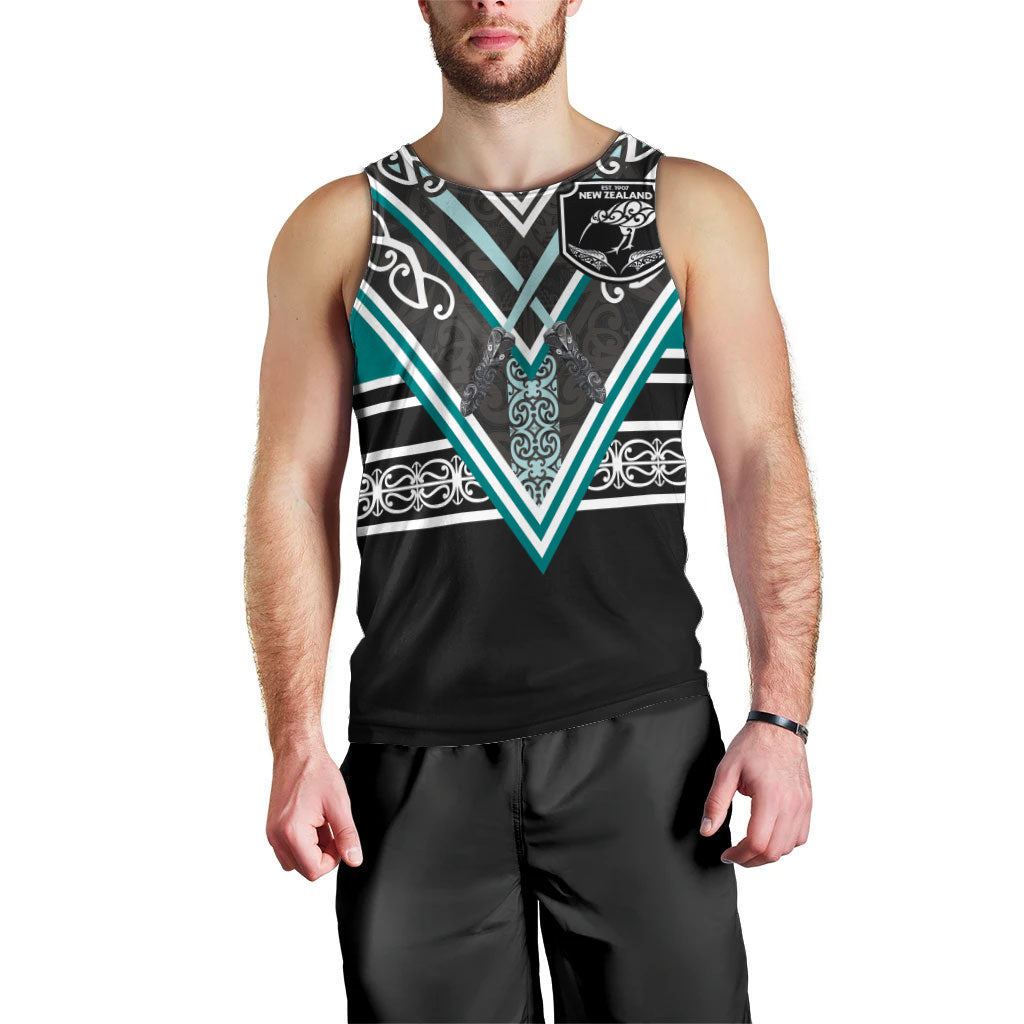 New Zealand Maori Rugby Custom Men Tank Top Aotearoa Koru Geometric - Oceanic Color