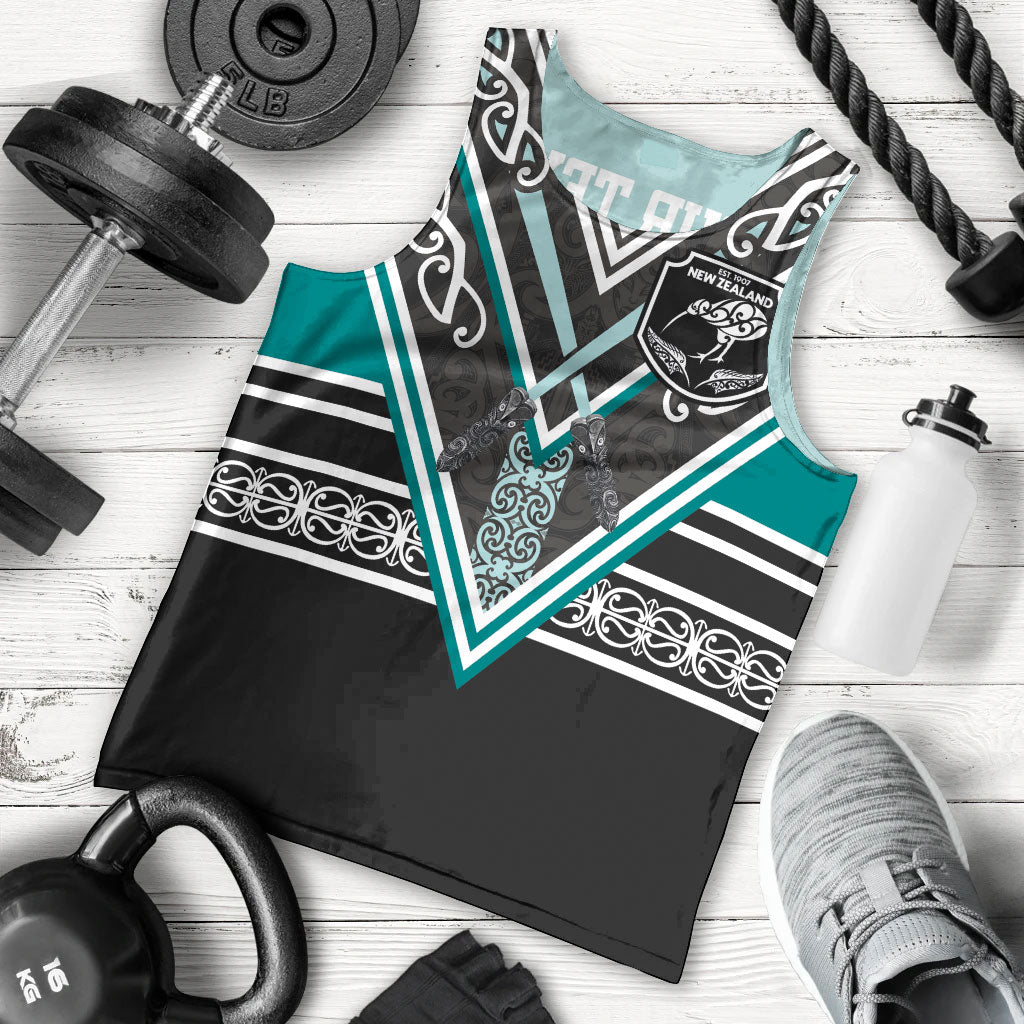 New Zealand Maori Rugby Custom Men Tank Top Aotearoa Koru Geometric - Oceanic Color