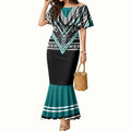 New Zealand Maori Rugby Custom Mermaid Dress Aotearoa Koru Geometric - Oceanic Color