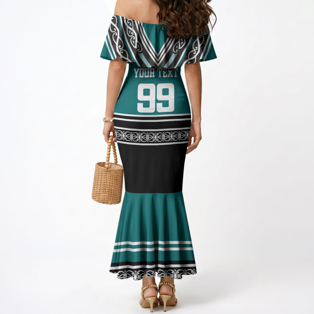 New Zealand Maori Rugby Custom Mermaid Dress Aotearoa Koru Geometric - Oceanic Color