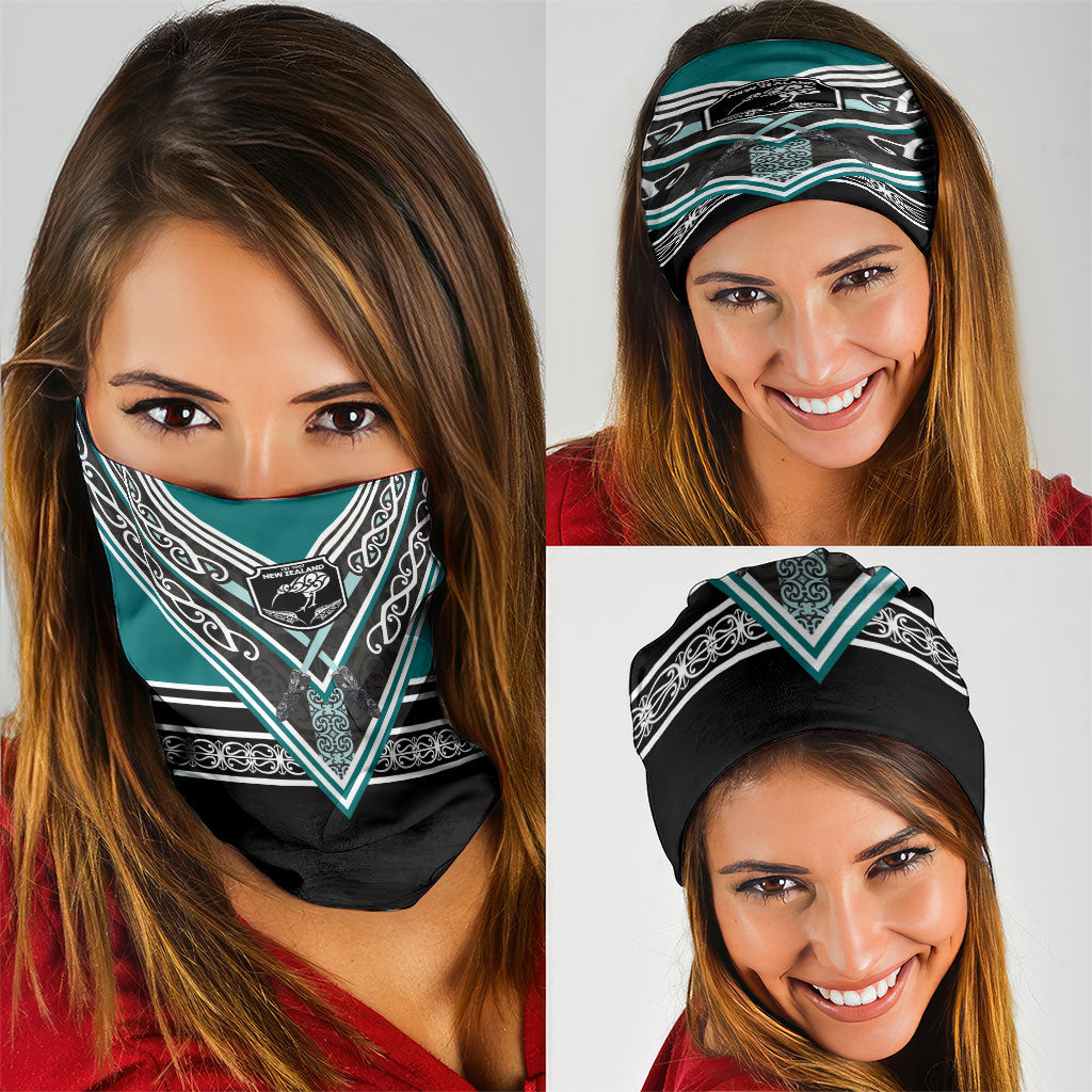 New Zealand Maori Rugby Neck Gaiter Aotearoa Koru Geometric - Oceanic Color