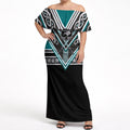 New Zealand Maori Rugby Custom Off Shoulder Maxi Dress Aotearoa Koru Geometric - Oceanic Color