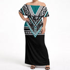 New Zealand Maori Rugby Custom Off Shoulder Maxi Dress Aotearoa Koru Geometric - Oceanic Color