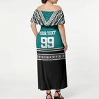 New Zealand Maori Rugby Custom Off Shoulder Maxi Dress Aotearoa Koru Geometric - Oceanic Color
