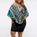 New Zealand Maori Rugby Custom Off Shoulder Short Dress Aotearoa Koru Geometric - Oceanic Color
