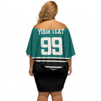 New Zealand Maori Rugby Custom Off Shoulder Short Dress Aotearoa Koru Geometric - Oceanic Color