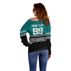 New Zealand Maori Rugby Custom Off Shoulder Sweater Aotearoa Koru Geometric - Oceanic Color