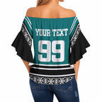 New Zealand Maori Rugby Custom Off Shoulder Wrap Waist Top Aotearoa Koru Geometric - Oceanic Color