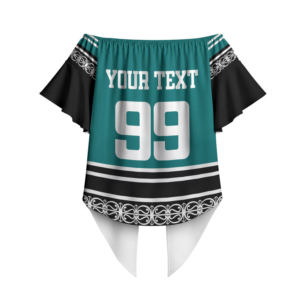 New Zealand Maori Rugby Custom Off Shoulder Wrap Waist Top Aotearoa Koru Geometric - Oceanic Color