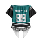 New Zealand Maori Rugby Custom Off Shoulder Wrap Waist Top Aotearoa Koru Geometric - Oceanic Color