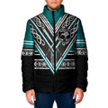 New Zealand Maori Rugby Custom Padded Jacket Aotearoa Koru Geometric - Oceanic Color