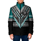 New Zealand Maori Rugby Custom Padded Jacket Aotearoa Koru Geometric - Oceanic Color