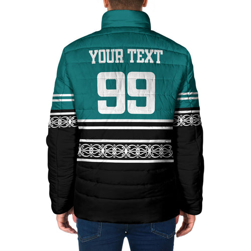 New Zealand Maori Rugby Custom Padded Jacket Aotearoa Koru Geometric - Oceanic Color