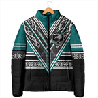 New Zealand Maori Rugby Custom Padded Jacket Aotearoa Koru Geometric - Oceanic Color