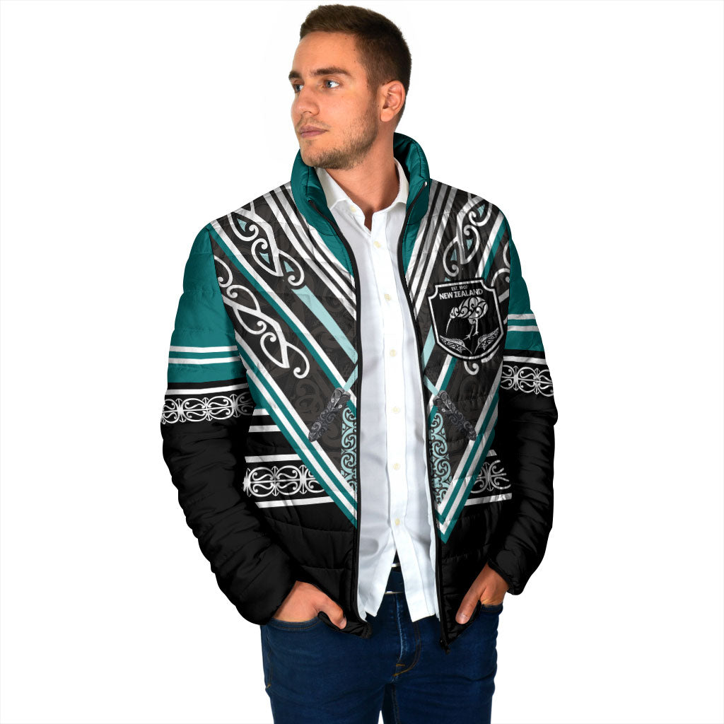 New Zealand Maori Rugby Custom Padded Jacket Aotearoa Koru Geometric - Oceanic Color