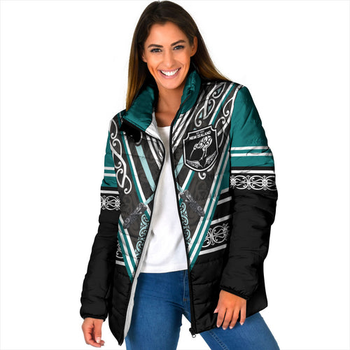 New Zealand Maori Rugby Custom Padded Jacket Aotearoa Koru Geometric - Oceanic Color