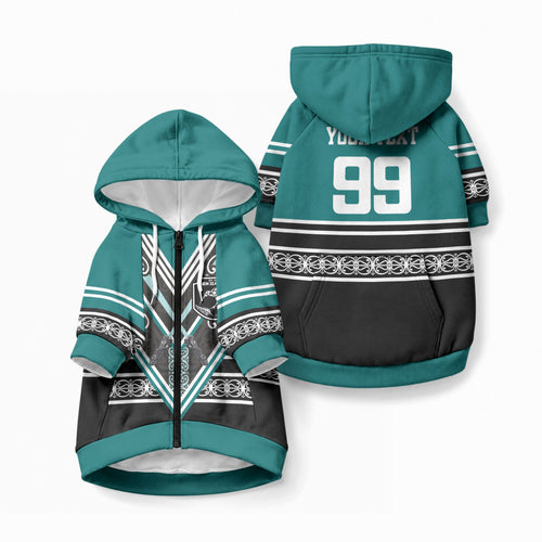 New Zealand Maori Rugby Custom Pet Hoodie Aotearoa Koru Geometric - Oceanic Color