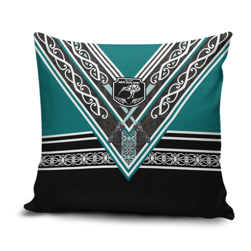 New Zealand Maori Rugby Pillow Cover Aotearoa Koru Geometric - Oceanic Color