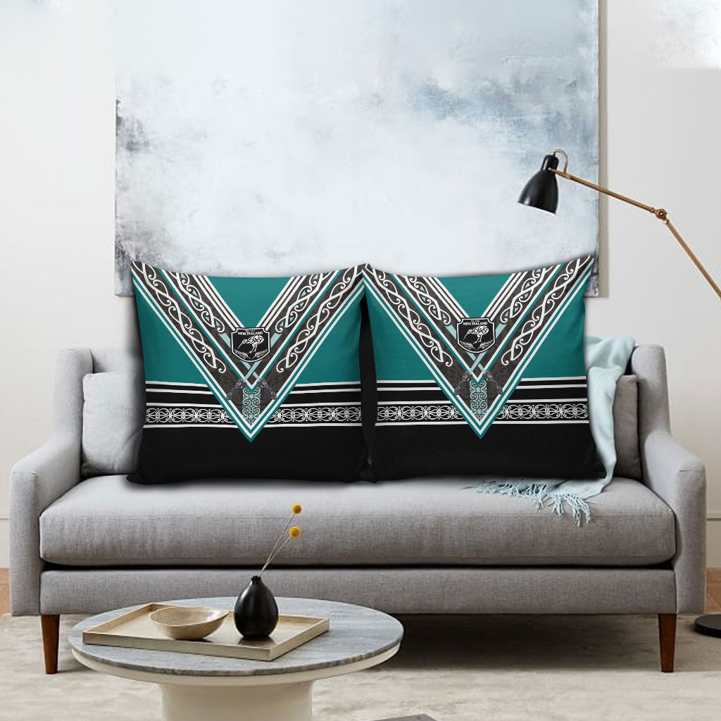 New Zealand Maori Rugby Pillow Cover Aotearoa Koru Geometric - Oceanic Color