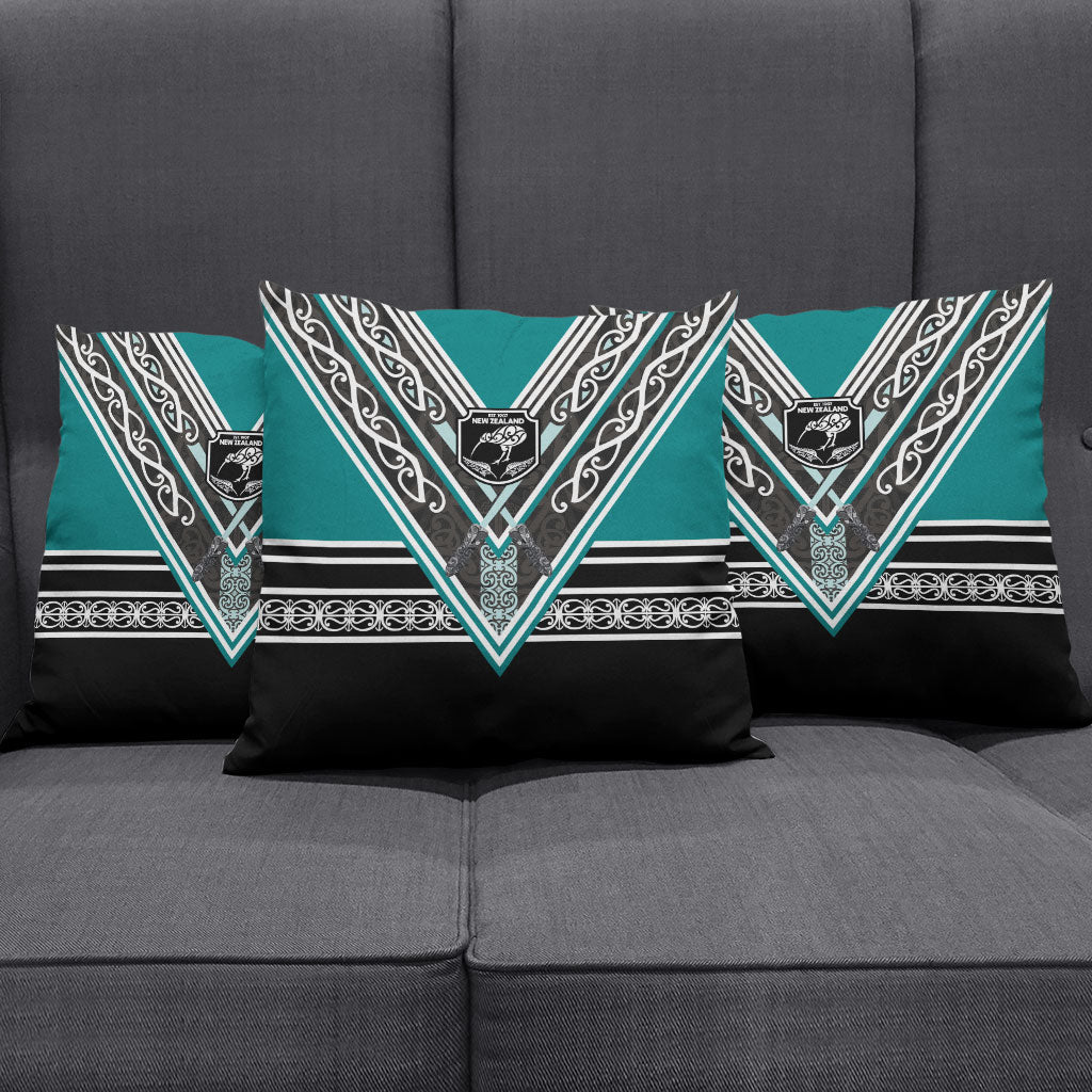 New Zealand Maori Rugby Pillow Cover Aotearoa Koru Geometric - Oceanic Color