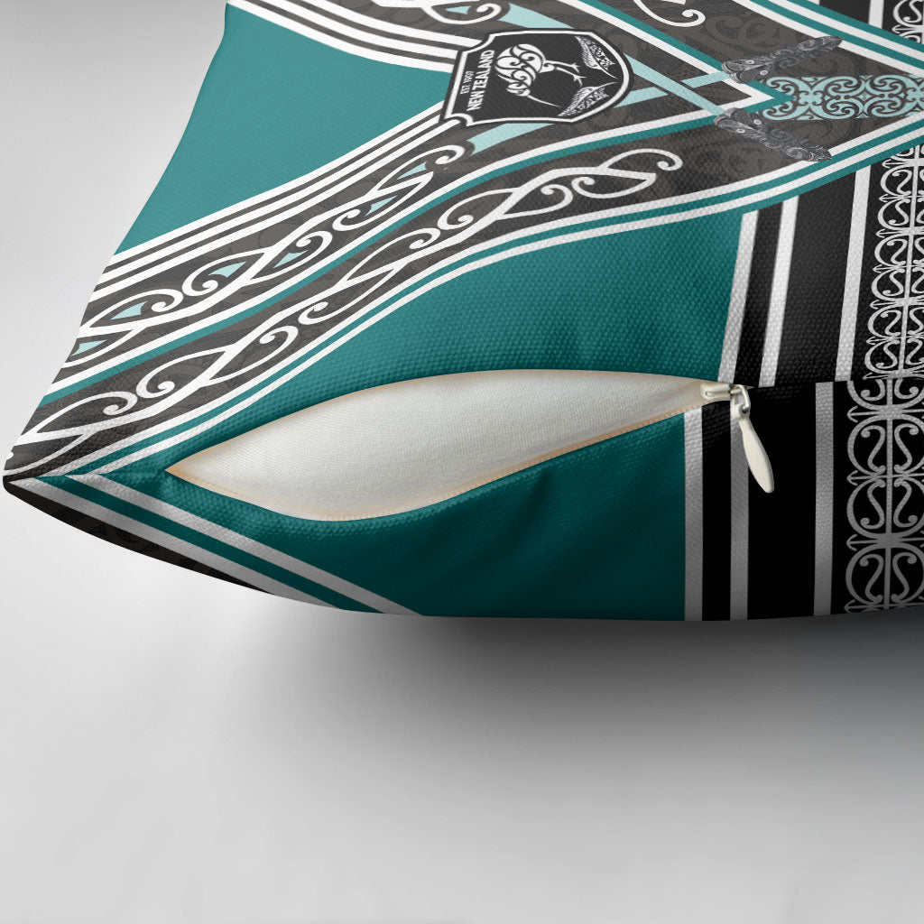 New Zealand Maori Rugby Pillow Cover Aotearoa Koru Geometric - Oceanic Color